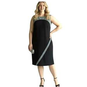 Tommy Hilfiger Women's Black Silver Glitter Geometric‎ Shift Dress Plus Size 20W